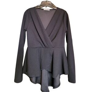 Long Sleeve Black High/Low Peplum Top - Size M - NWOT